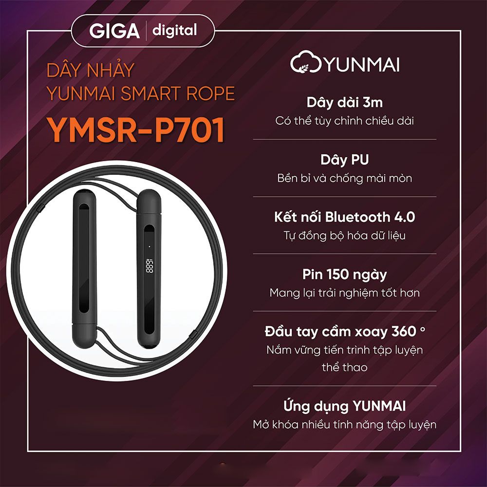 Dây Nhảy Thể Thao Thông Minh Xiaomi YMSR-P701- PRO (Yunmai Smart Rope) Hàng Chính Hãng