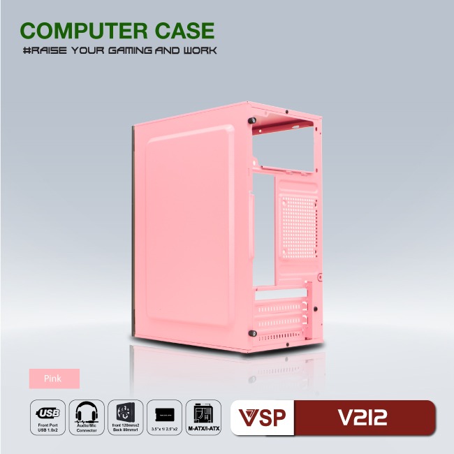 Vỏ máy tính Case VSP V212 Mica trong suốt (Mini-ATX/M-ATX/ITX) Không FAN - Hàng chính hãng TECH VISION phân phối