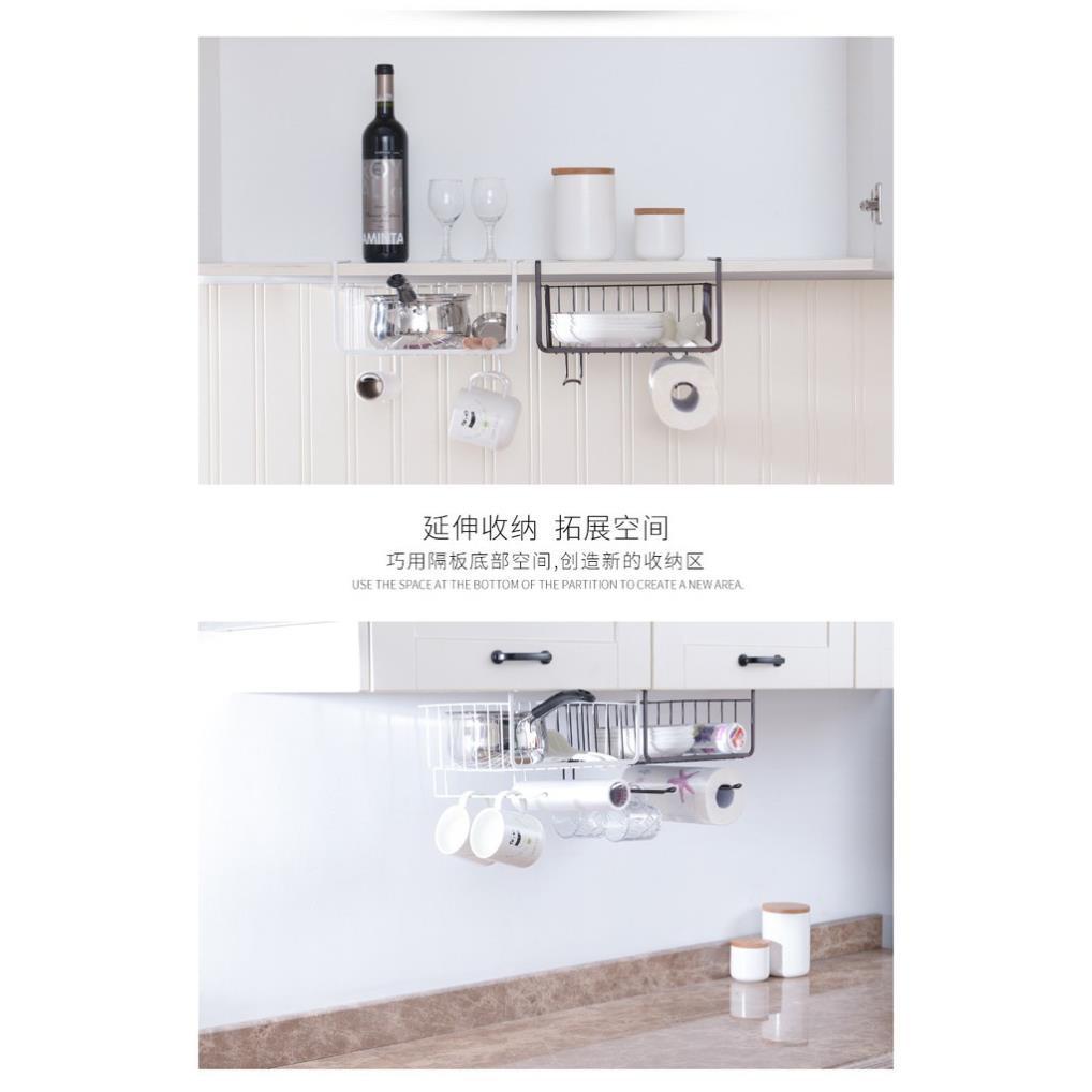 Kệ thép đen cài gầm bàn, gầm tủ thông minh