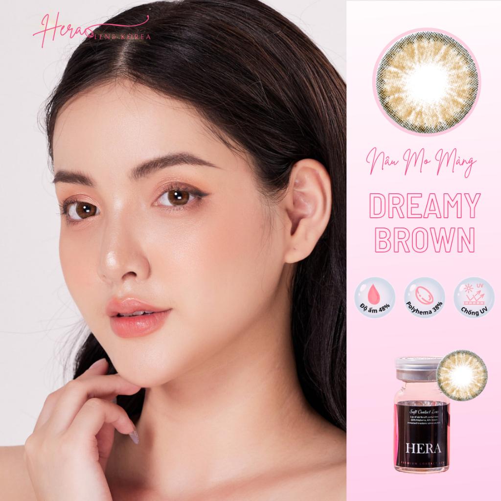 Kính Áp Tròng Hera Nâu Mơ Màng 0 - 6 Độ DREAMY BROWN Nhập Khẩu Hàn Quốc Lens Cận 6 Tháng