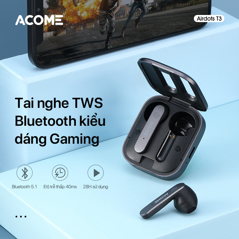 ACOME Airdots T3 Tai Nghe TWS Bluetooth Không Dây ACOME T3 Kiểu Dáng Gaming [Hàng Chính Hãng]