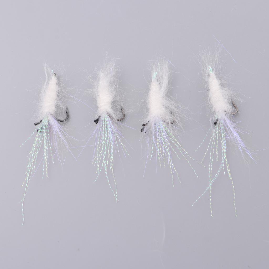 4 pcs Lure Bionic Feathers Fly Hook Freshwater Plush Shrimp Artificial Bait