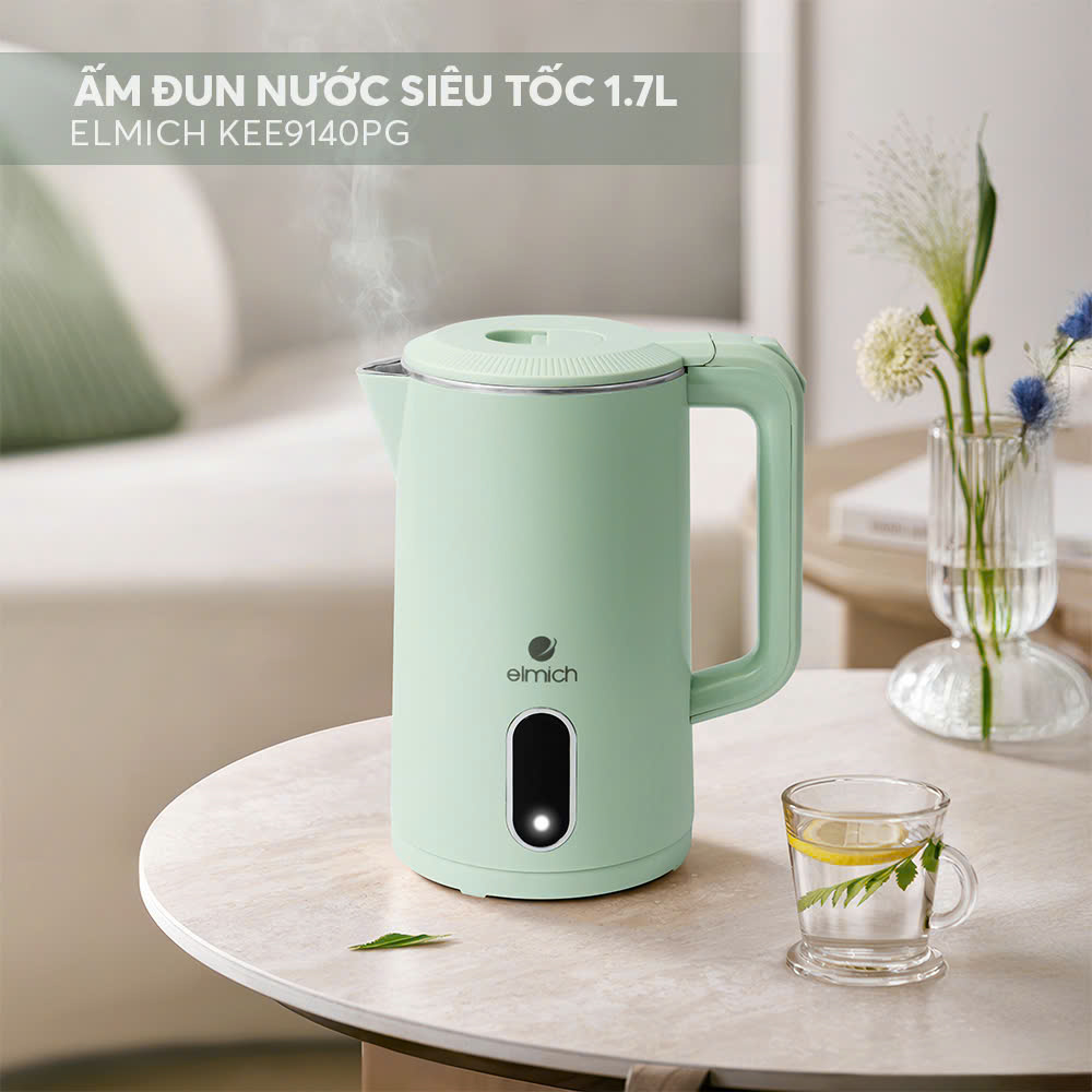 Ấm Đun Siêu Tốc Elmich KEE9140 1.7L 1800W, Hàng Chính Hãng, 2 Lớp, Sôi Nhanh 45s - JoyMall