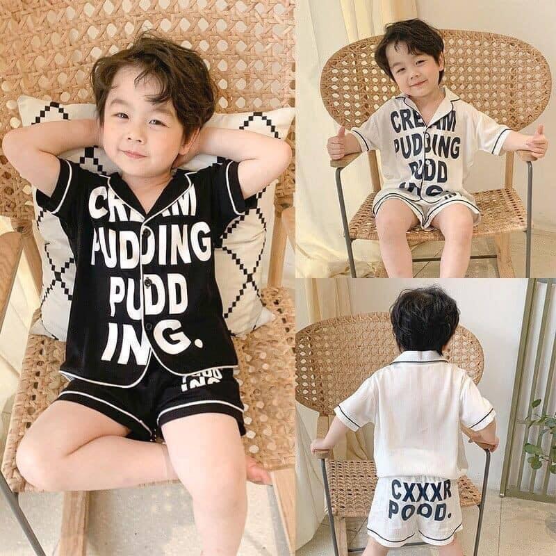 Đồ Bộ Pijama Cộc Tay Cho Bé Chất Lụa Cao Cấp In Chữ SUMO KIDS, Đồ Ngủ Lụa Cộc Tay Trẻ Em Từ 6-27Kg