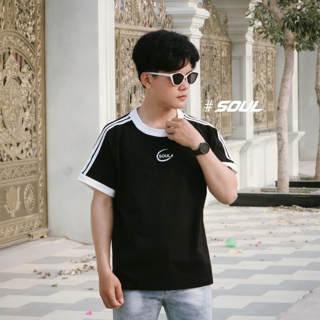 Áo Thun Baby Tee Form Fit 100% Cotton Soul Uni, Áo Phông Sọc Vai Phối Trắng Đen Cơ Bản