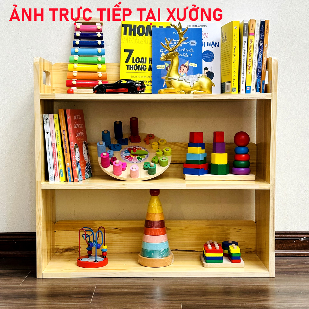 Kệ Đồ Chơi, Kệ Sách Có Tay Cầm Bằng Gỗ Cho Bé Để Đồ Chơi, Decor Phòng Cho Bé