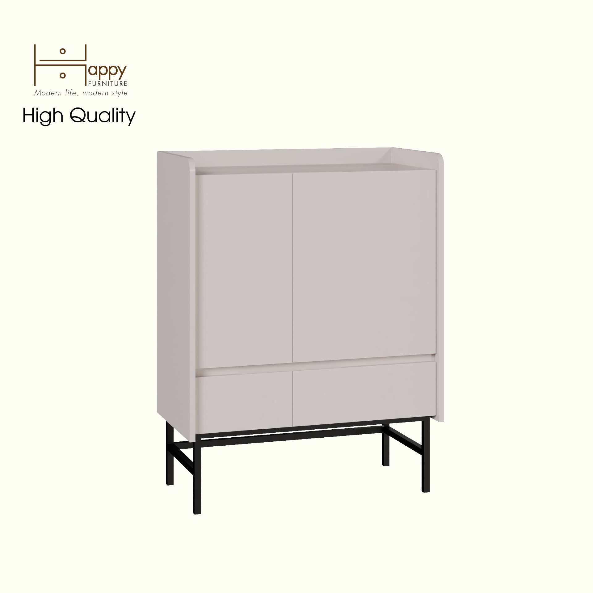 [Happy Home Furniture] LAVIA, Tủ lưu trữ 2 ngăn kéo - 2 cửa mở - chân sắt, 80cm x 40cm x 104cm ( DxRxC), TCM_169