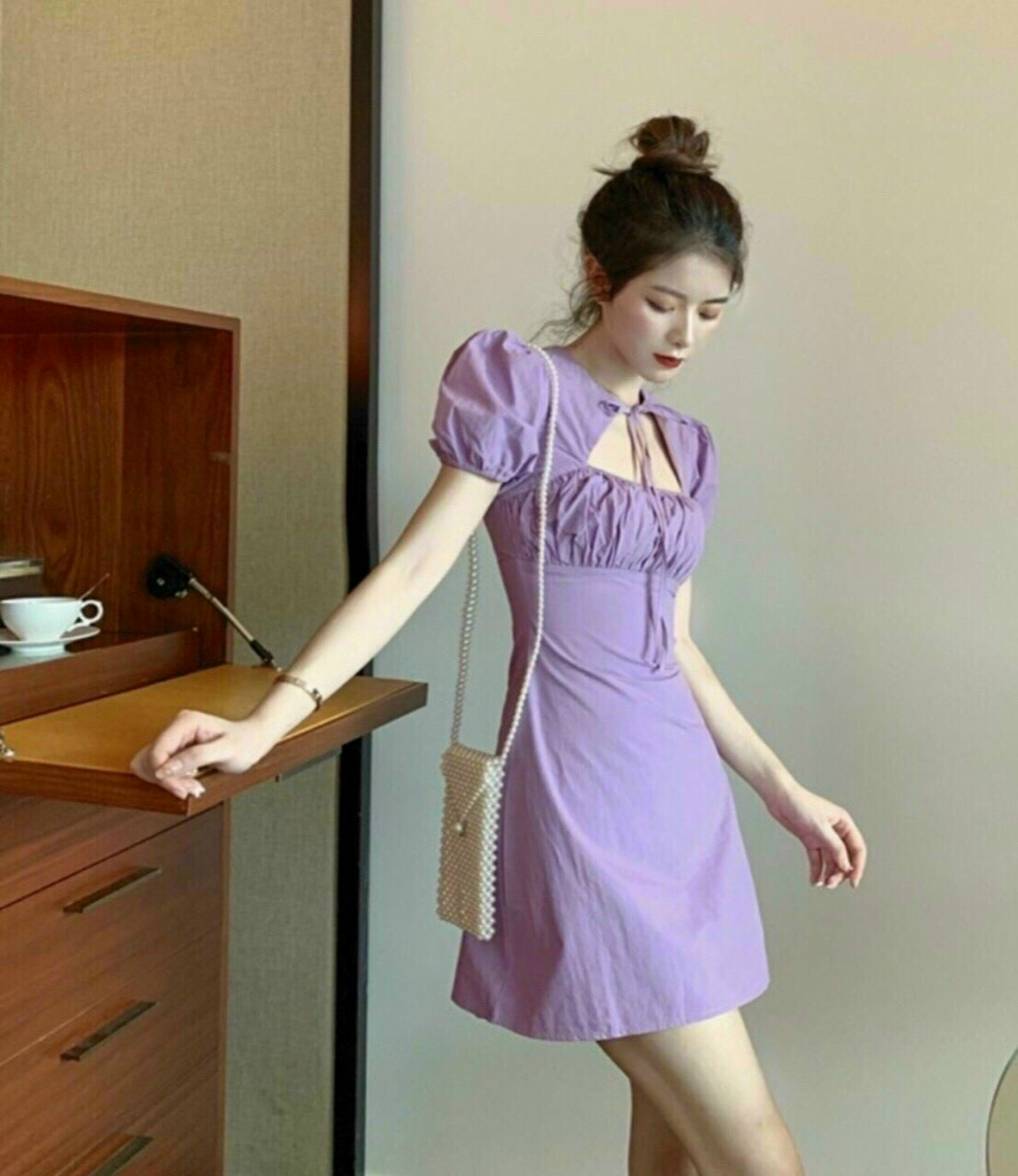 Đầm đũi tay phồng nhún ngực ( có mút)