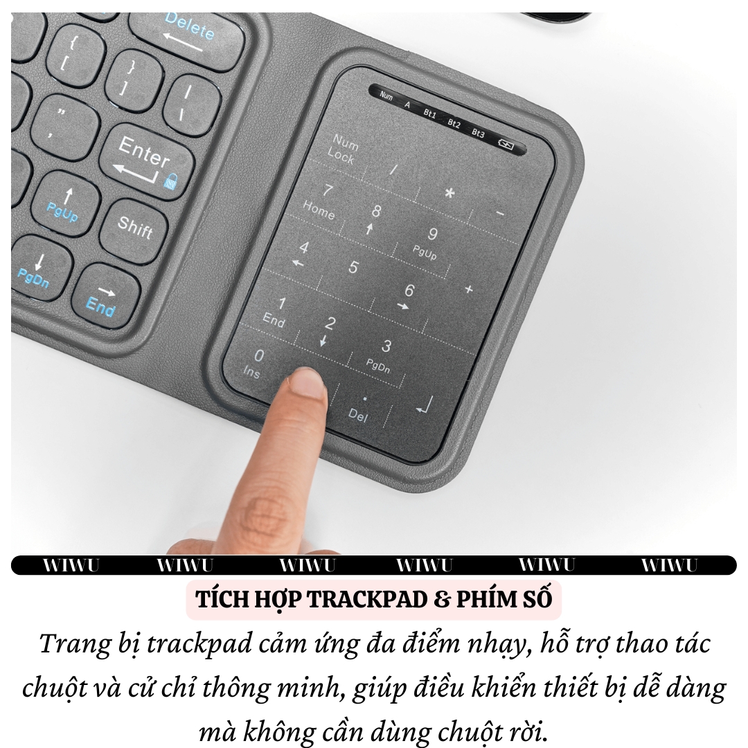 Bàn phím gấp gọn di động không dây bluetooth V5.2 tích hợp trackpad &amp; phím số WIWU FMK-05 - Nhỏ gọn, mỏng nhẹ, phím tắt thông minh, hỗ trợ Androids &amp; iOS, gõ thoải mái cho iPad cho iPhone, máy tính bảng, cho macbook, laptop - hàng nhập khẩu