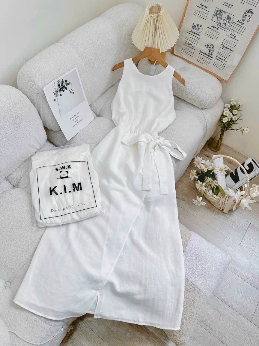 ĐẦM DÀI MIDI TRẮNG SUÔNG TRƠN CỔ U TRÒN SÁT NÁCH MAXI ĐI BIỂN DẠO PHỐ DỰ TIỆC