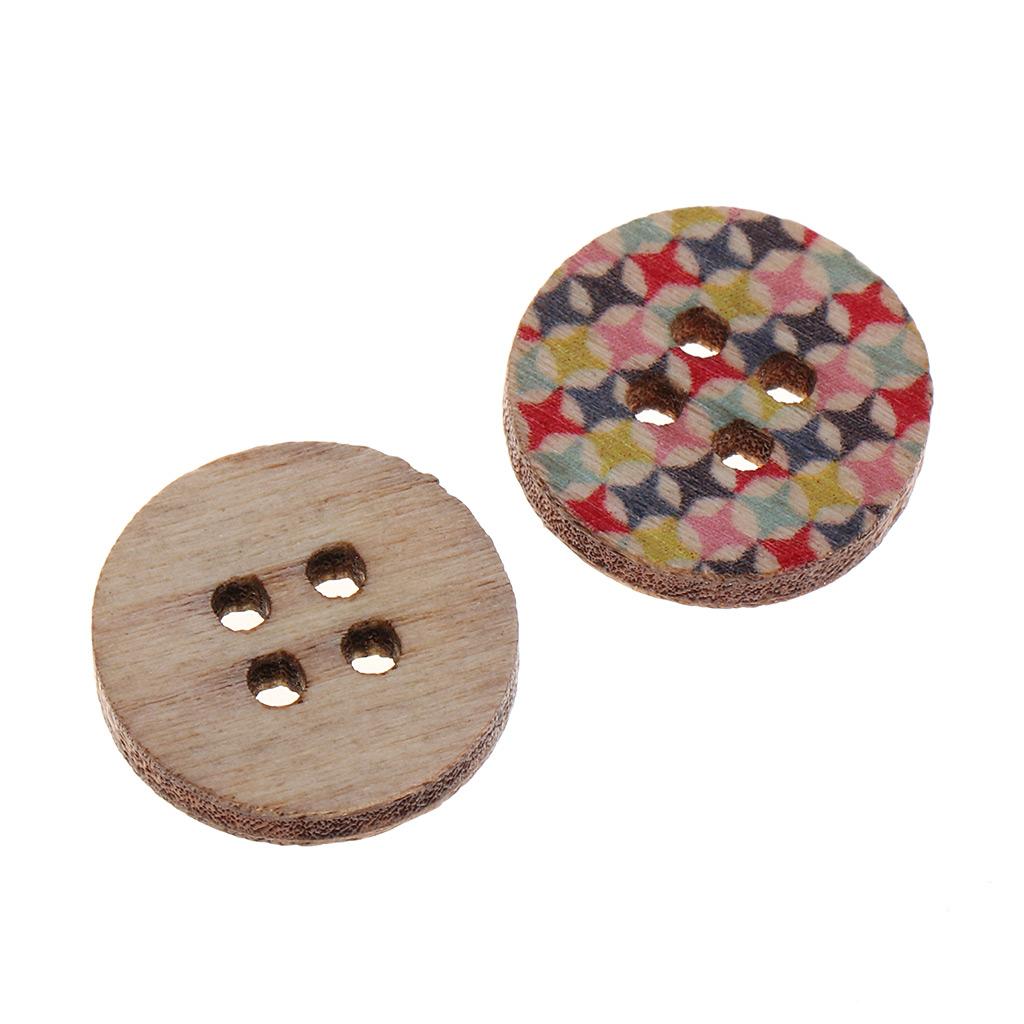 100 Chiếc In Hình Nút Gỗ 4 Lỗ Flatback Nút Kèm Áo