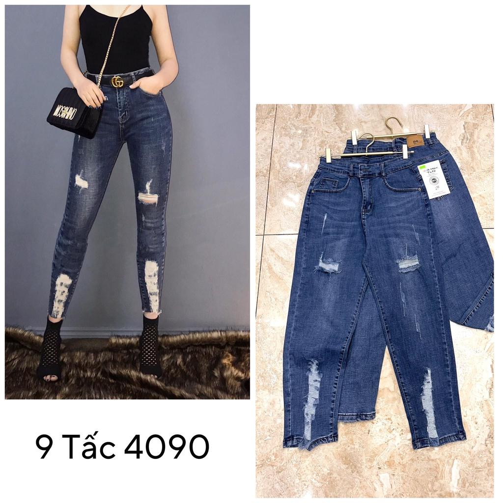 Quần jean 9 TẤC BIGSIZE Lưng cao, Rách kiểu, màu xanh nhạt, co dãn mạnh rẻ đẹp dành cho người béo Hottrend Moliruan