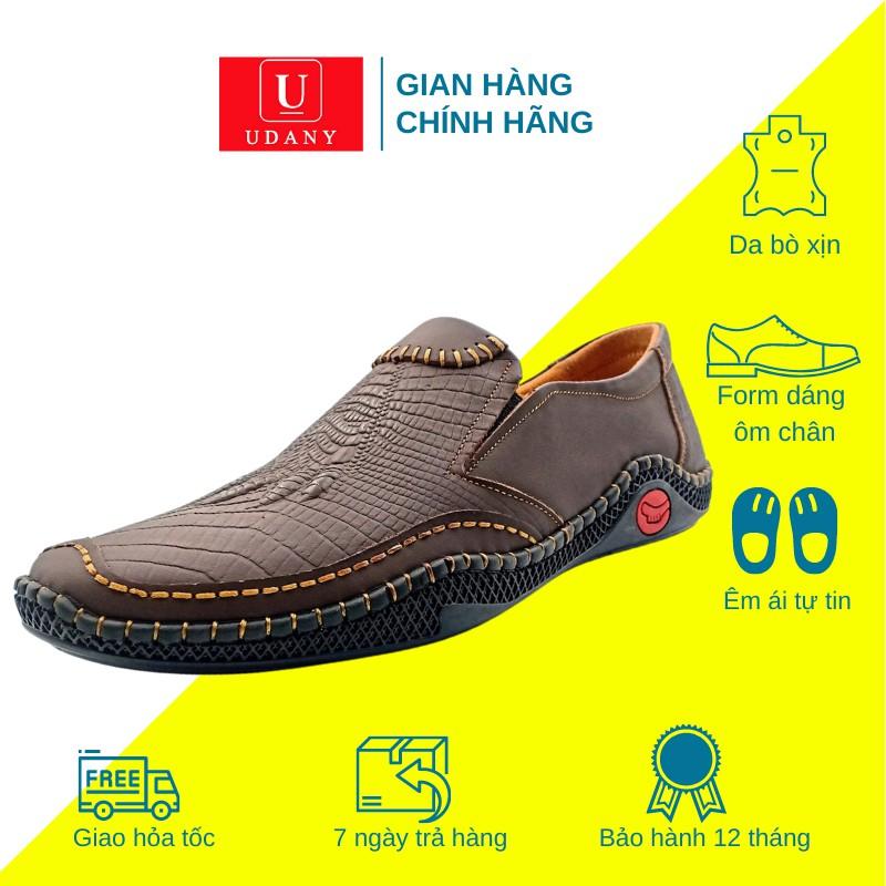 Giày Lười Nam Da Bò Vân Vuốt Cá Sấu Cao Cấp UDANY - GLN25