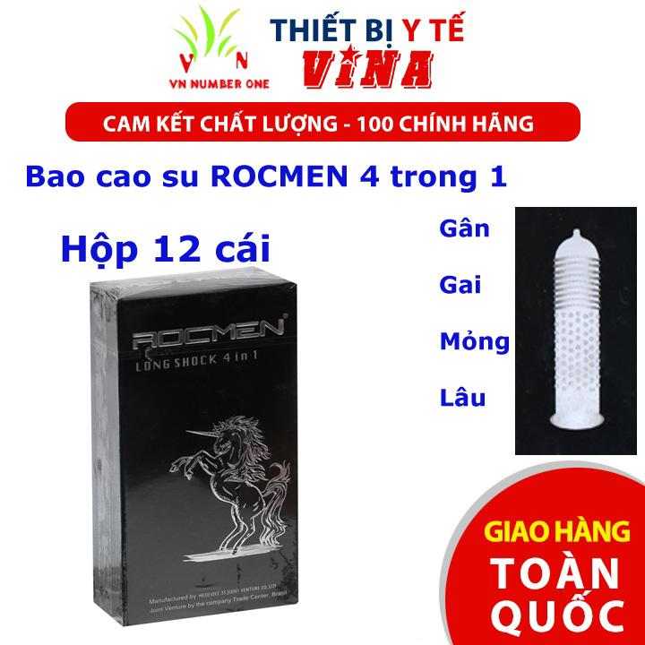 Bao cao su ROCMEN Long Shock 4 trong 1, mỏng, có gân ở thân dưới và có gai, có thuốc giúp kéo dài thời gian