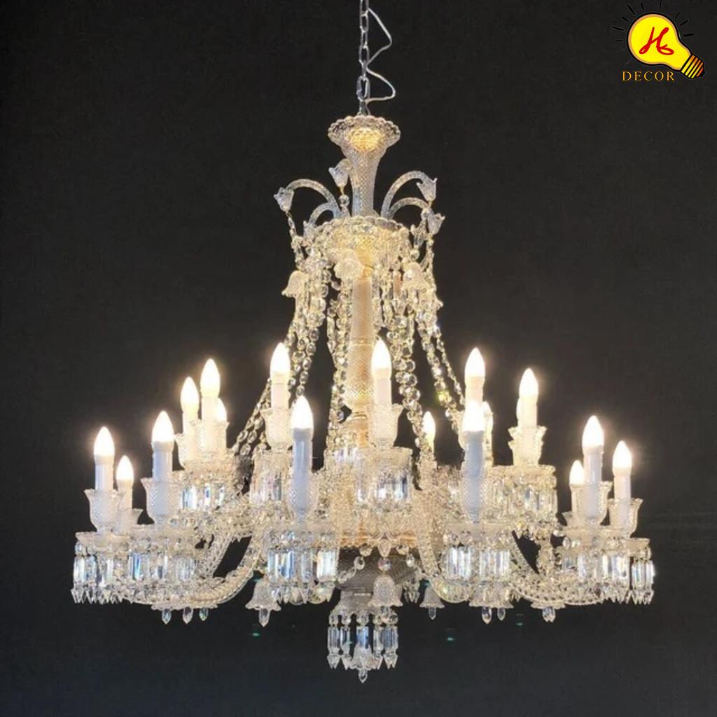 Đèn chùm pha lê trắng 24 tay BACCARAT bản đầy đủ chuông cao cấp phòng khách phong cách bắc âu HQ DECOR (HÀNG NHẬP KHẨU)