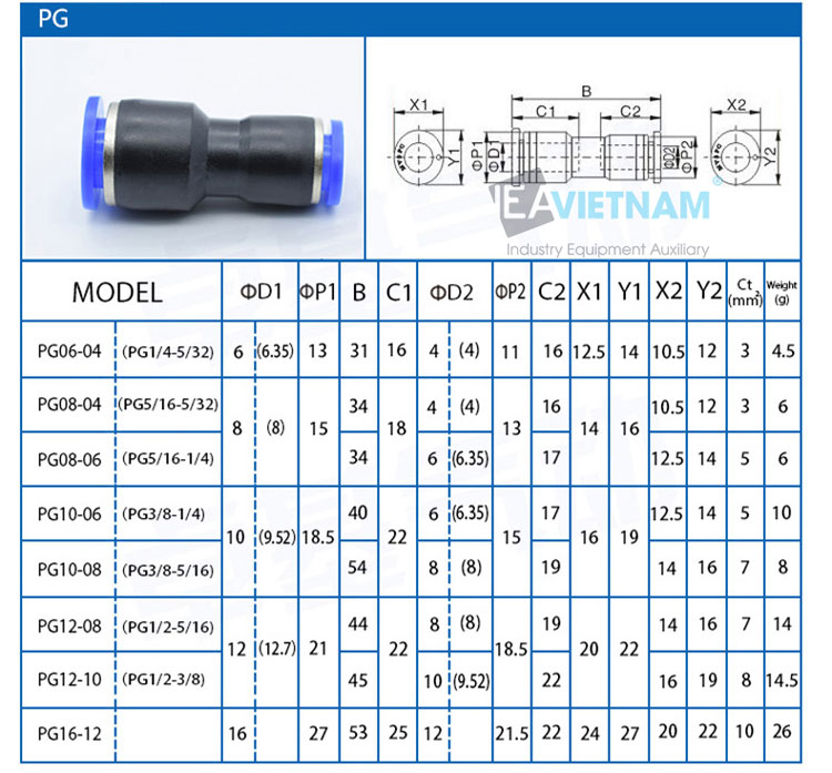 Đầu nối nhanh chuyển đổi PG6-4 PG8-6 PG10-8 PG12-10 PG8-4 PG10-6 PG12-8 PG16-12