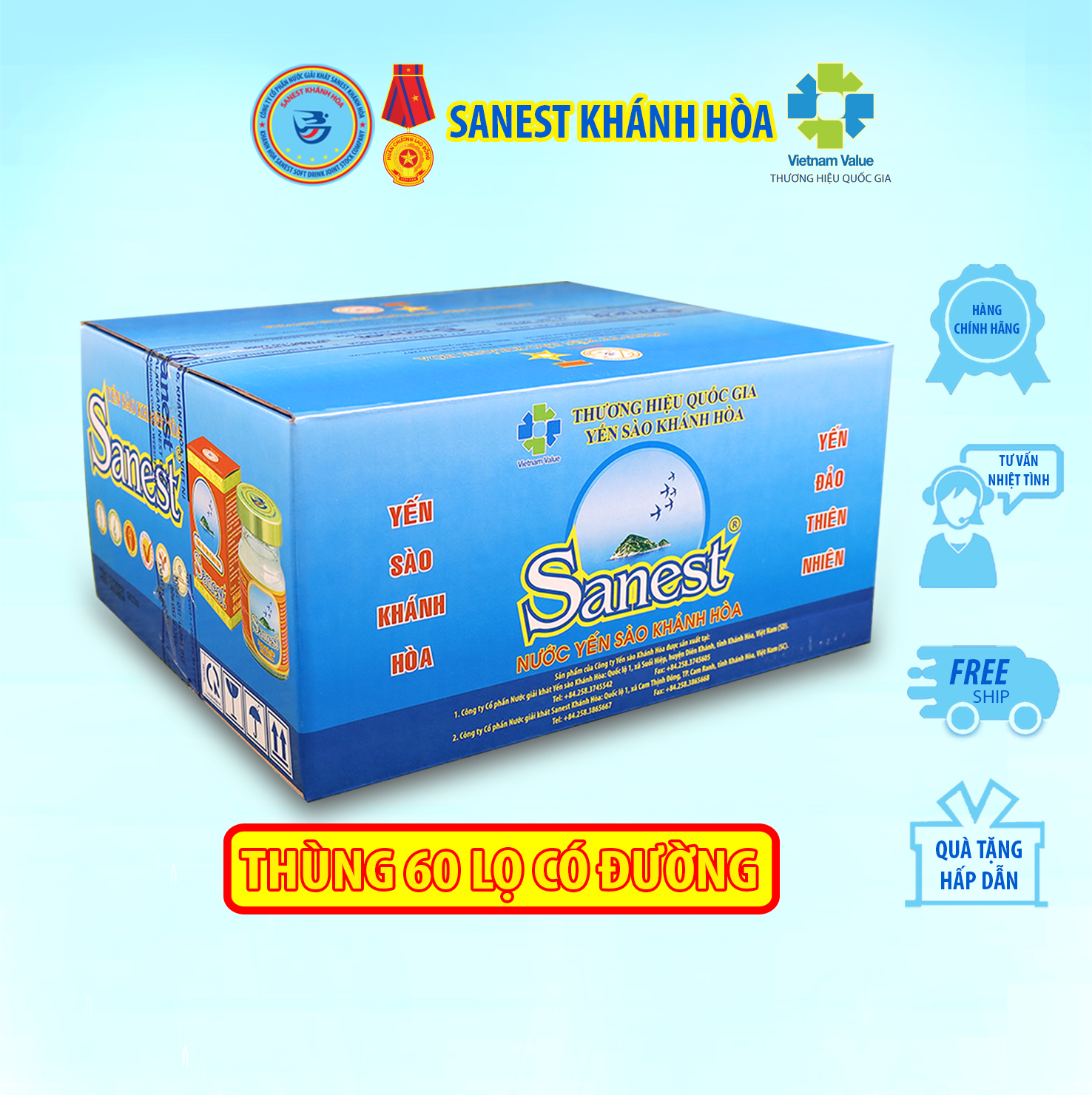 Nước Yến sào Khánh Hòa Sanest có đường đóng lọ 70ml