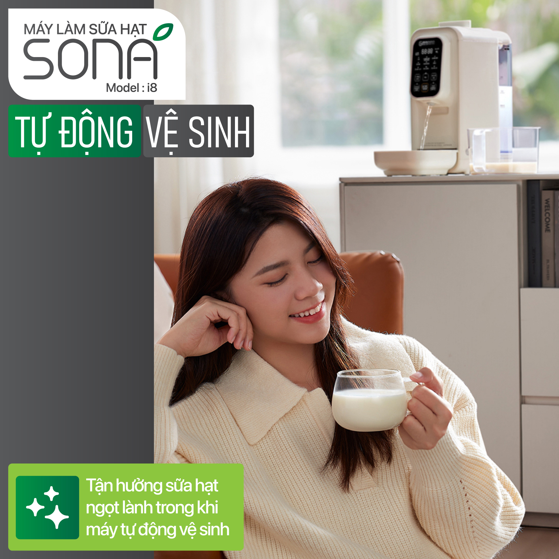 Máy Làm Sữa Hạt Tự Động 2GOOD SONA i8 (1,2 Lít) - Tự Động Nấu, Tự Động Vệ Sinh, Khử Sạch Vi Khuẩn Và Mùi Thực Phẩm - Hàng Chính Hãng