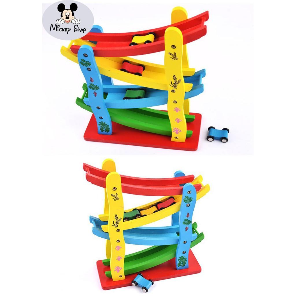 Xe Cầu Trượt ĐỒ CHƠI GỖ AN TOÀN Tặng Kèm 4 Xe Rèn Kỹ Năng Khéo Léo Cho Bé
