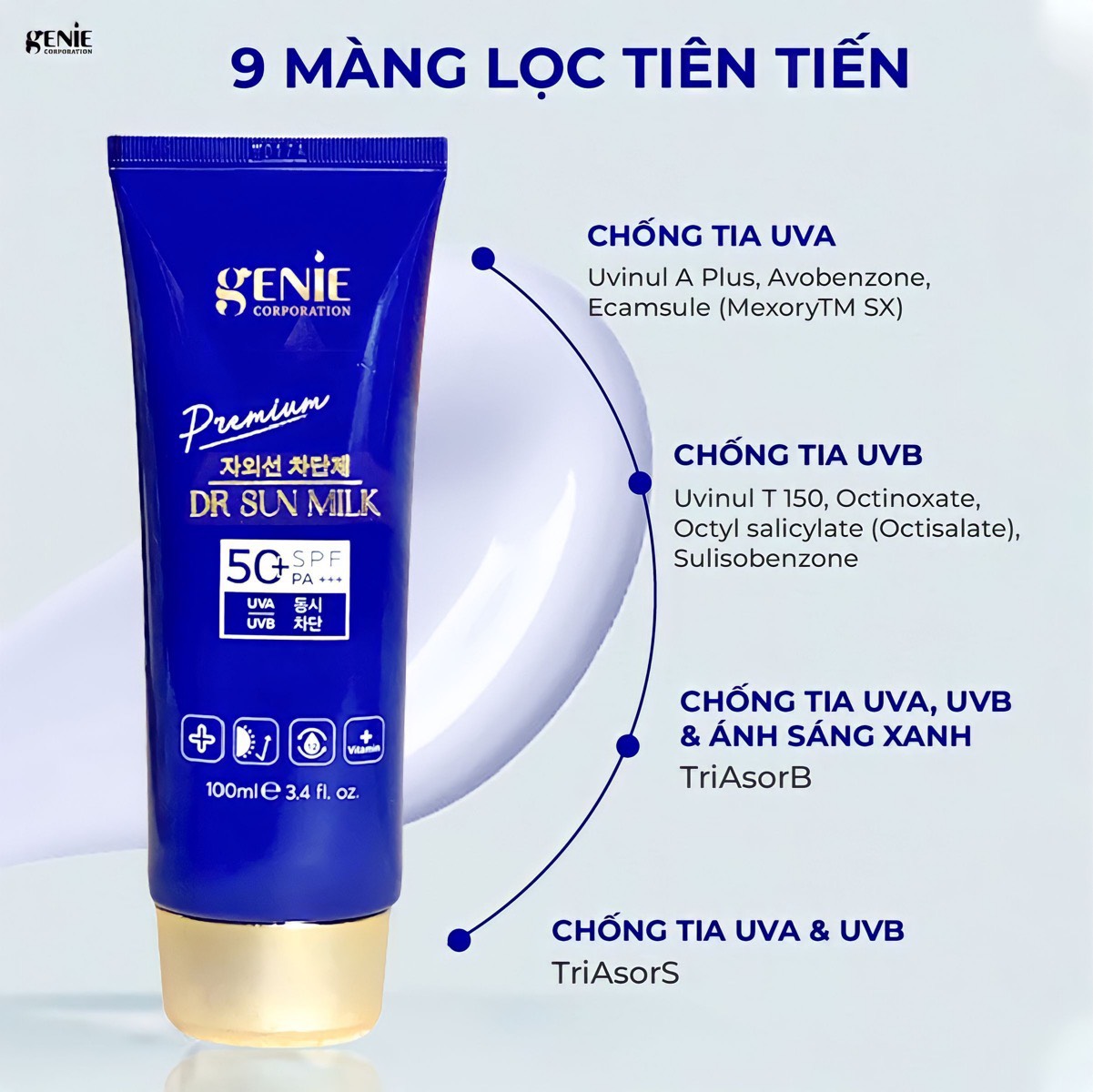 Kem chống nắng phổ rộng đa chức năng Dr Sunmilk Premium Genie SPF 50 PA+++ 100ml