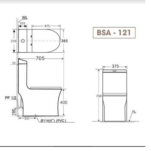 Bồn cầu Basic BSA121 -  1 khối, nắp đóng êm