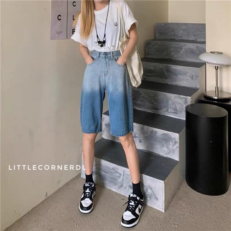 Quần ngố loang màu xanh jean cá tính