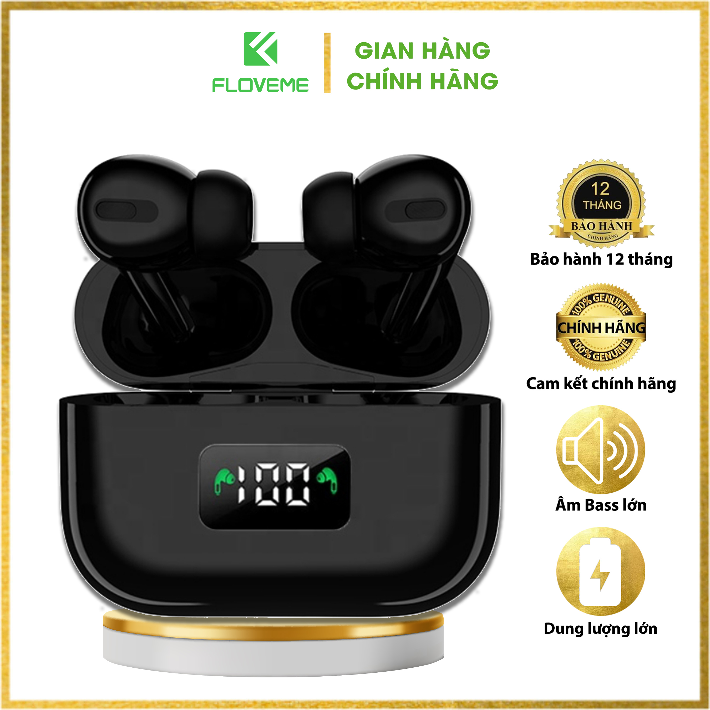 Tai Nghe Bluetooth FLOVEME Apro 3 Wireless 5.0 Màn Hình Led Kỹ Thuật Số Hiển Thị Pin-Kết Âm Thanh Sống Động - Dung lượng lớn - Hàng Chính Hãng