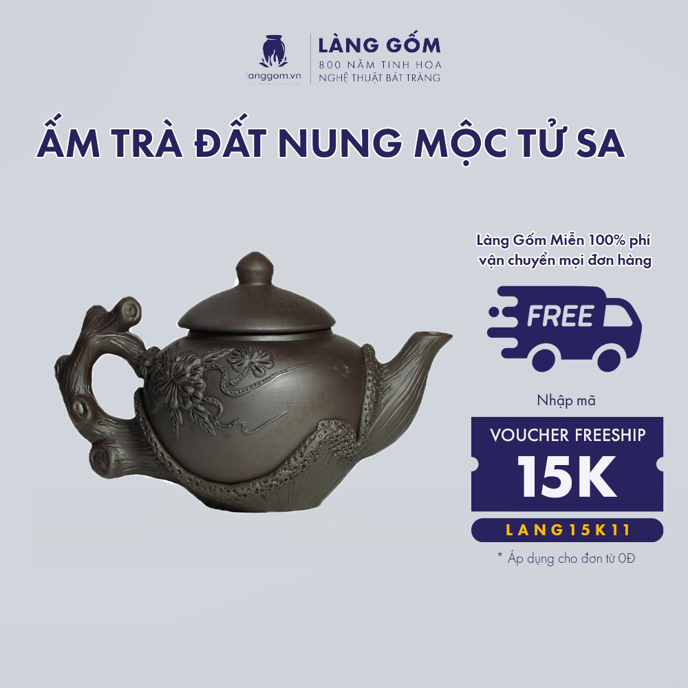 Ấm uống trà đất nung Mộc Tử Sa kiểu gốc cây, gốm sứ Bát Tràng cao cấp - LÀNG GỐM