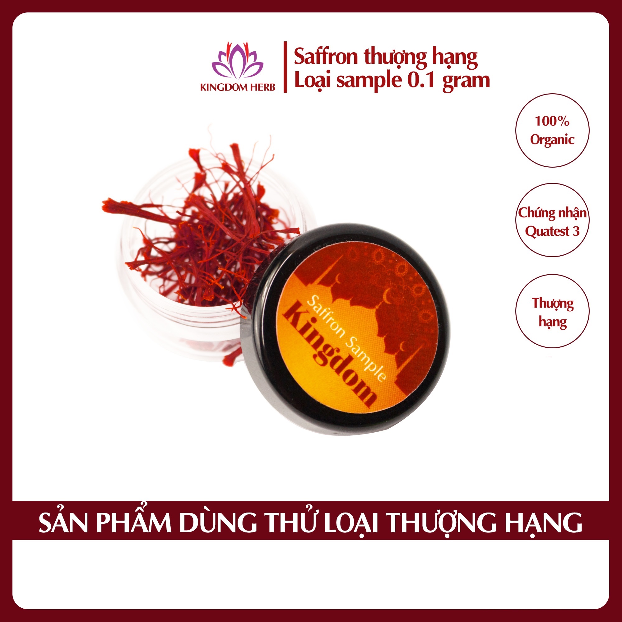 Saffron nhụy hoa nghệ tây Kingdom Herb chính hãng loại Super Negin thượng hạng hộp 0.1 gram (mẫu thử)