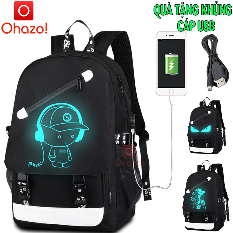 Combo balo thời trang phát sáng dạ quang Ohazo! Boy Music cá tính + Cáp sạc USB siêu xịn - Hàng siêu HOT