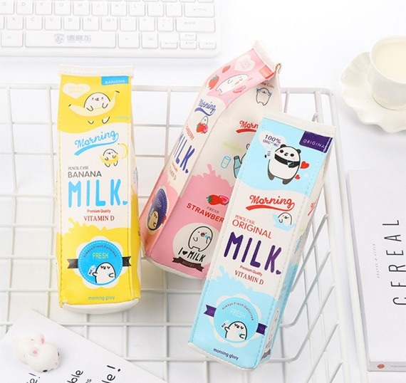 Bộ 2 hộp đựng bút hình hộp sữa MILK cho bé, phối 2 màu khác nhau, giao màu ngẫu nhiên + Tặng kèm hình dán nam châm cho bé