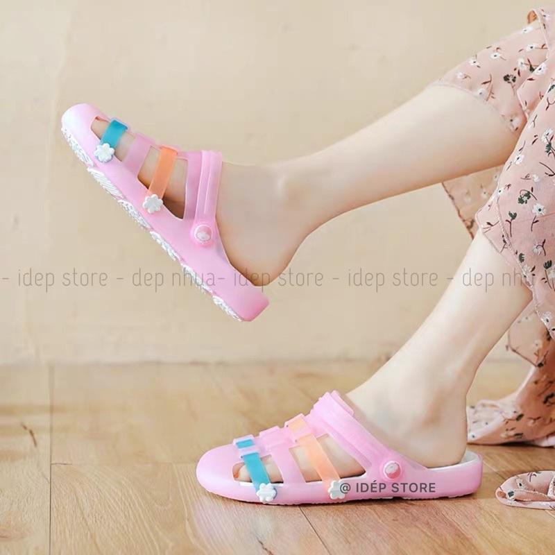 Sandal chiến binh- Giày sục nhựa dẻo bít mũi nữ IDÉP đi mưa siêu nhẹ, siêu bền - GL044 (Hồng)