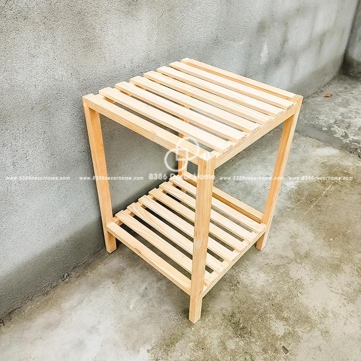 Kệ gỗ tab đầu giường đa năng, giá sách 2 tầng tự lắp ráp Kệ đầu giường gỗ thông tự nhiên