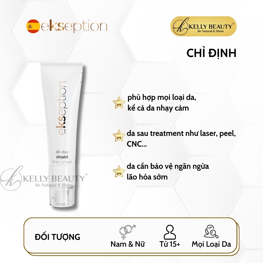 ekseption All Day Shield SPF 50+ - Kem Chống Nắng Phổ Rộng, Bảo Vệ Da Với Đa Màng Lọc - Kelly Beauty