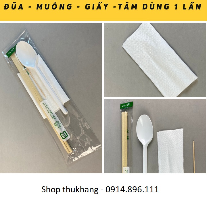 COMBO 50 Bộ Đồ Ăn Dùng 1 Lần, Đũa ,Thìa ,Tăm, Khăn Giấy, Tiện Lợi, Sạch Sẽ, Gía Sỉ.
