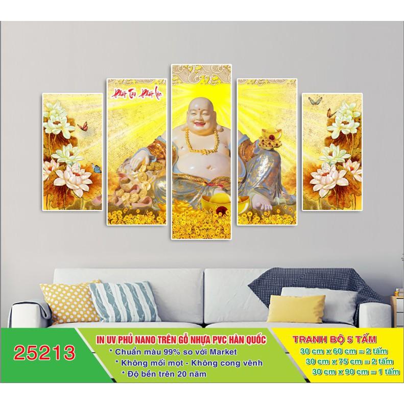 Tranh treo tường phòng khách Kim tiền - Thần tài 5 tấm/gỗ MDF chống ẩm mốc, mối mọt