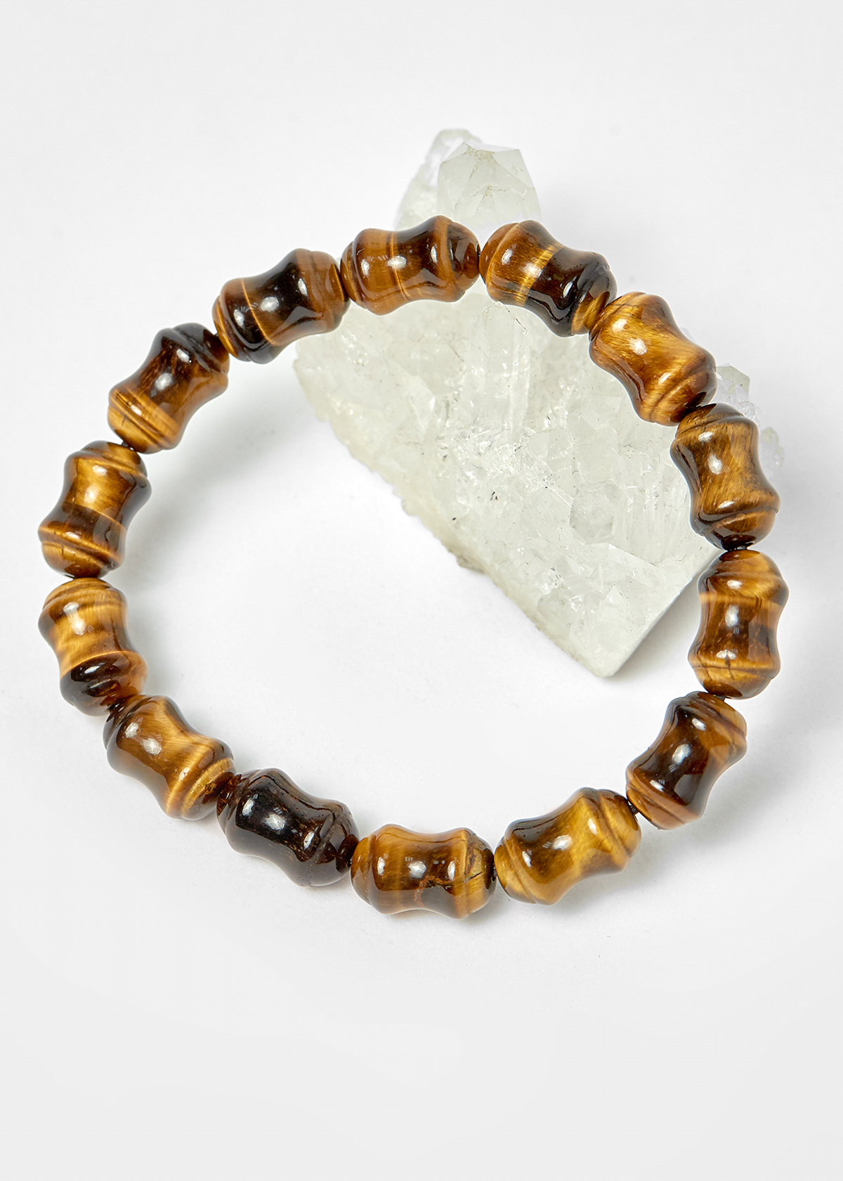 Vòng thạch anh mắt hổ đốt trúc hạt 12.5x8mm mệnh thổ, kim - Ngọc Quý Gemstones