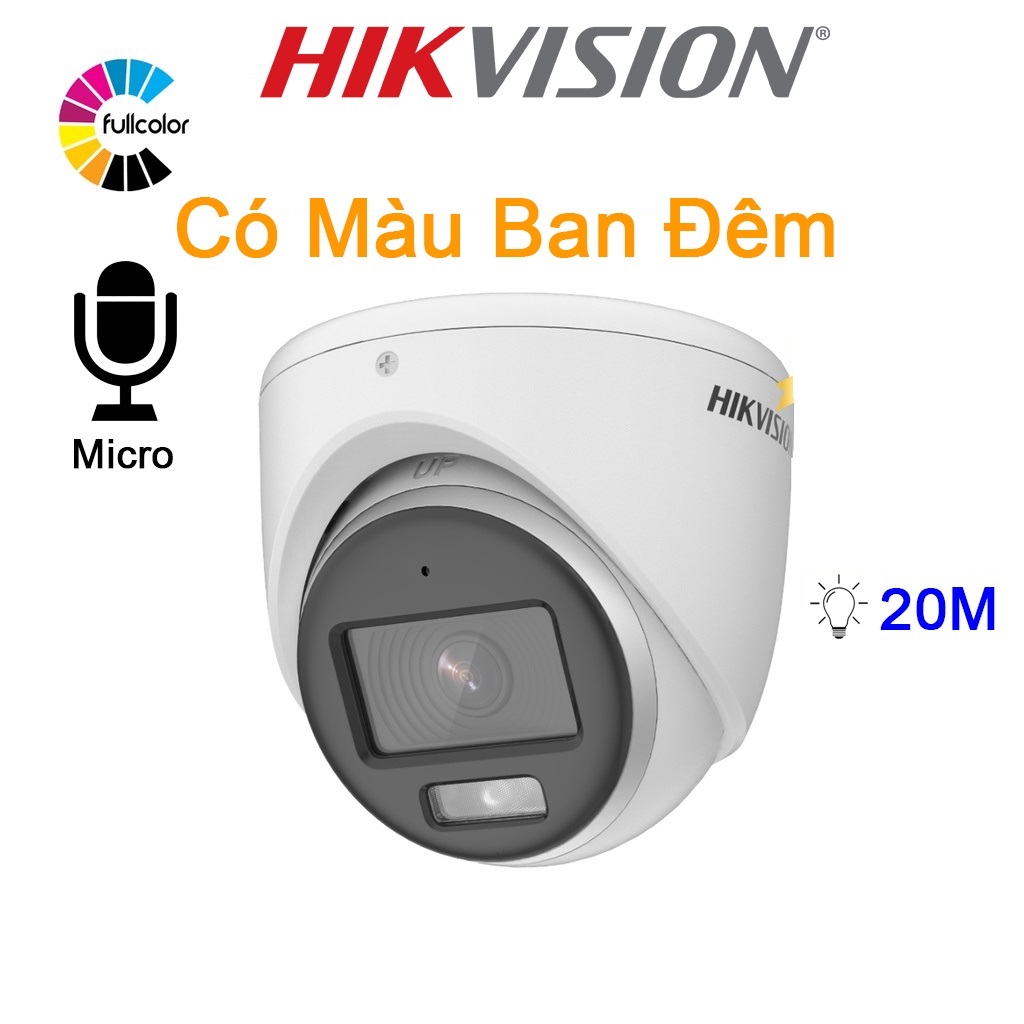 Camera analog TVI colorVu Hikvision DS-2CE70DF3T-MFS 2MP, tích hợp mic thu âm, có màu ban đêm - Hàng chính hãng