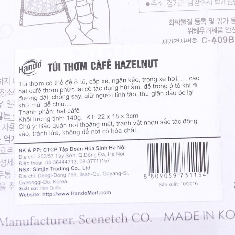 Túi hạt Cafe treo ô tô khử mùi giảm say xe Hazelnut Korea -Kèm lọ tinh dầu 20ml