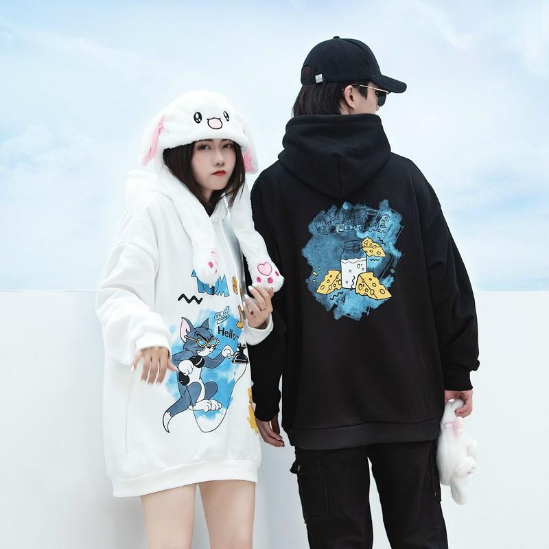Áo hoodie sweater Tom and Jerry nỉ bông cotton hình in sắc nét form rộng unisex - Hany Shop