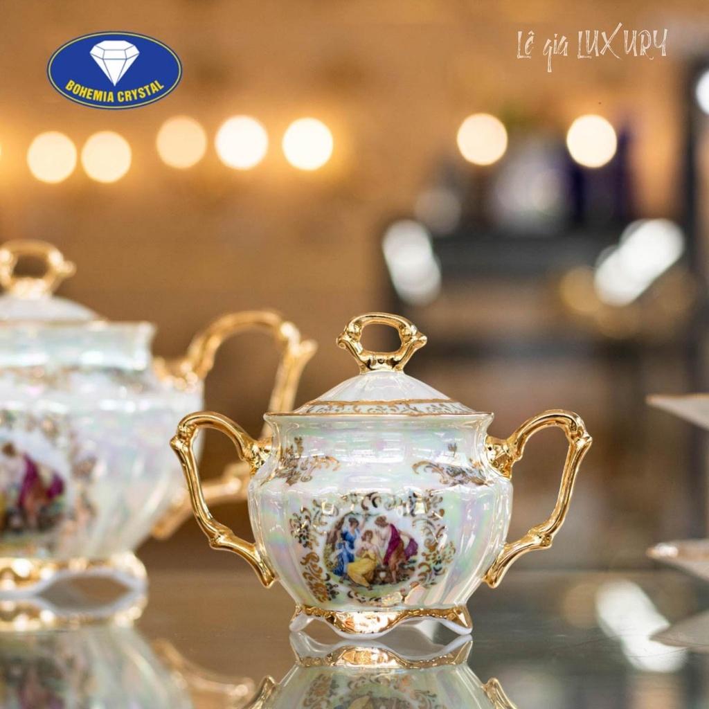 Bộ ấm chén trà Mạ vàng TÂN CỔ ĐIỂN, Bộ ấm chén trà Châu Âu cao cấp Sang trọng, Gốm Sứ Tiệp Khắc, Ấm chén cao cấp nhập khẩu -ACT4