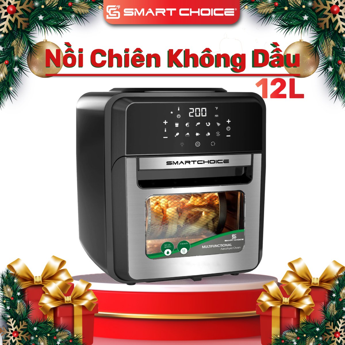 Nồi Chiên Không Dầu Điện Tử SMARTCHOICE 12L Cao Cấp - 10 Chế Độ Nấu ( Công Suất 1800W ), Lò Chiên Không Dầu Cảm Ứng, Đầy Đủ Phụ Kiện Đa Năng - Bảo Hành CHÍNH HÃNG 18 tháng