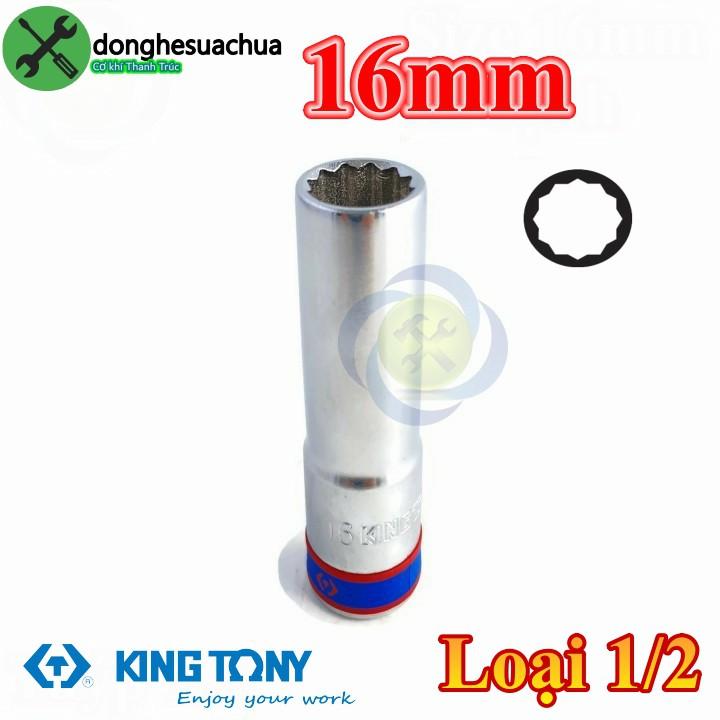 Tuýp 16mm 1/2 Kingtony 423016M loại dài 77mm 12 cạnh màu trắng