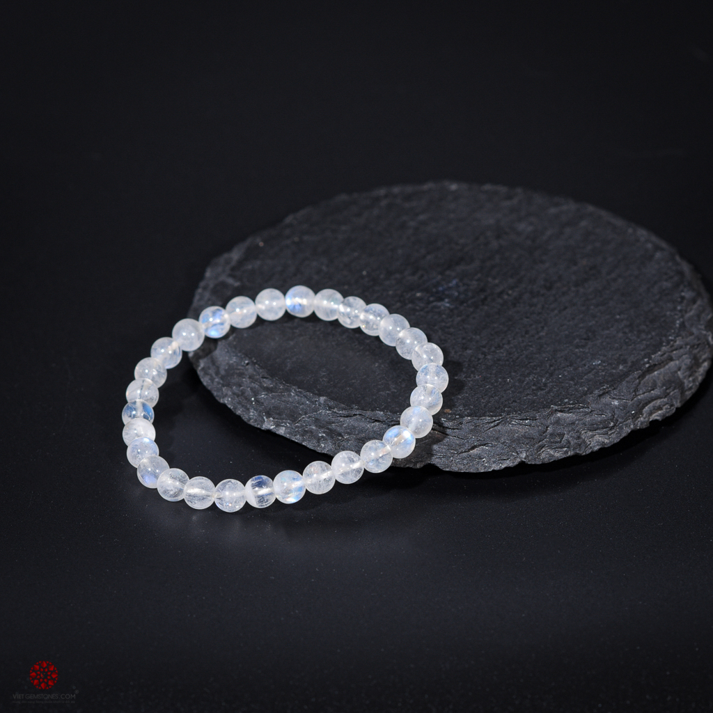 Vòng Tay Phong Thủy đá Mặt Trăng - Moonstones 100% tự nhiên đem lại may mắn, tài lộc, hợp mệnh Kim, Thủy, kích nhiều kích thước lựa chọn | VietGemstones
