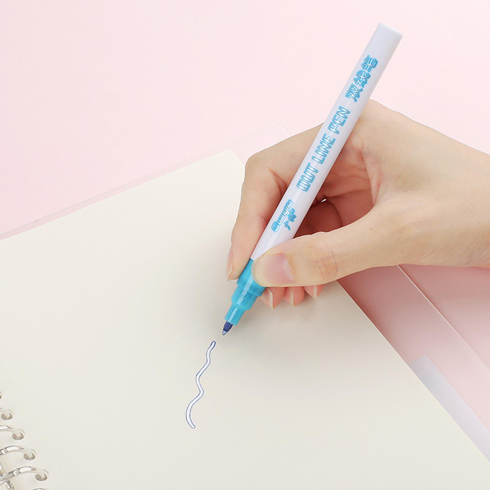 Double Line Markers Glitter Outline Pen, 8 Colors / 12 Colors Pens for Greeting Birthday Cards, Paintings, DIY Handbook, Illustration Sketching