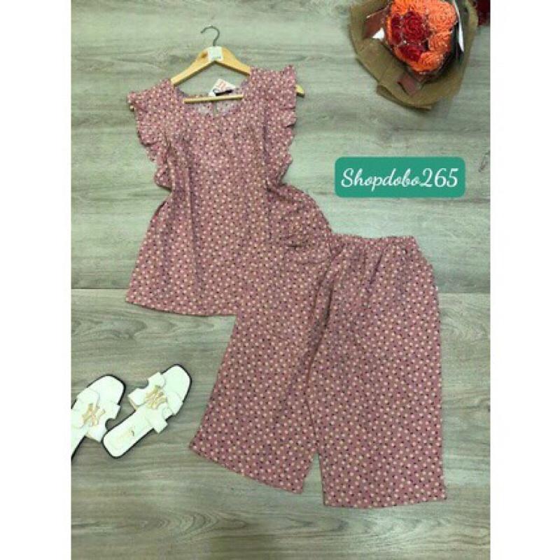 Đồ bộ nữ,đồ ngủ mặc nhà lửng vải lụa tay cánh tiên họa tiết hoa nhí thời trang size 45-57kg.