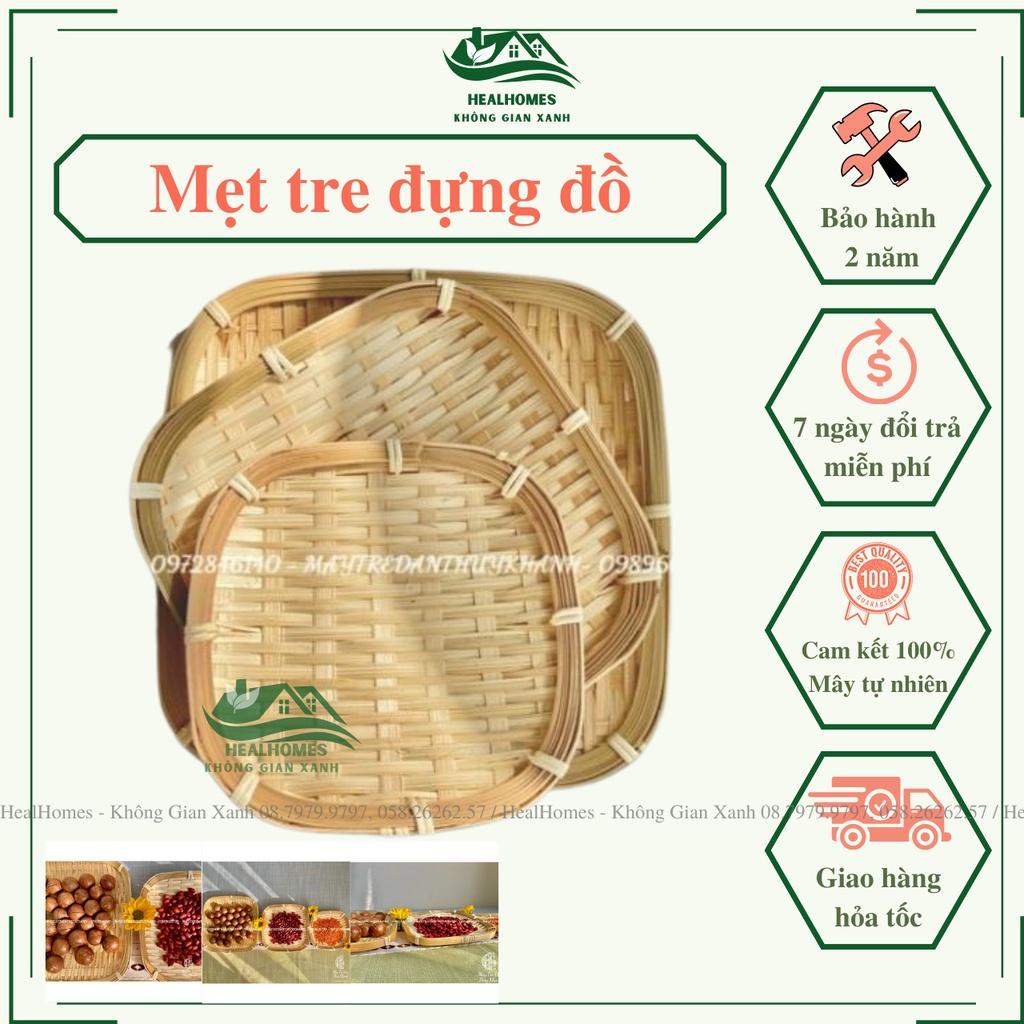 Mẹt tre cật mây, mẹt vuông trắng trang trí phòng ăn, mẹt đựng đồ ăn decor Mây Tre Đan, đồ gia dụng tiện ích / HealHomes