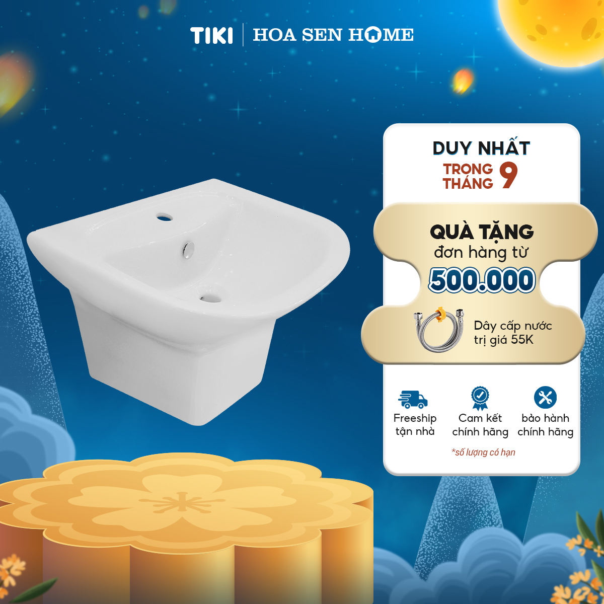 Lavabo treo tường TUSLO COCL002 liền thân, thiết kế hiện đại với sứ trắng cao cấp, chống ố vàng, tiện lợi, có lỗ xả tràn - Hàng chính hãng