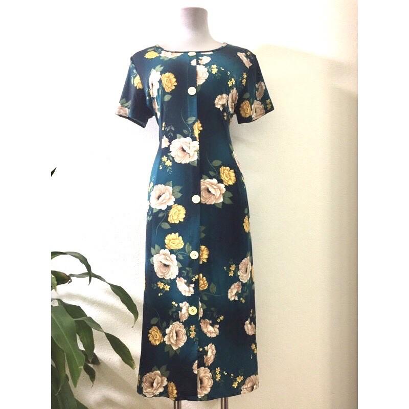 Đầm trung niên, đầm dáng suông, đầm hè họa tiết hoa lá mát mắt chất cotton mã 081