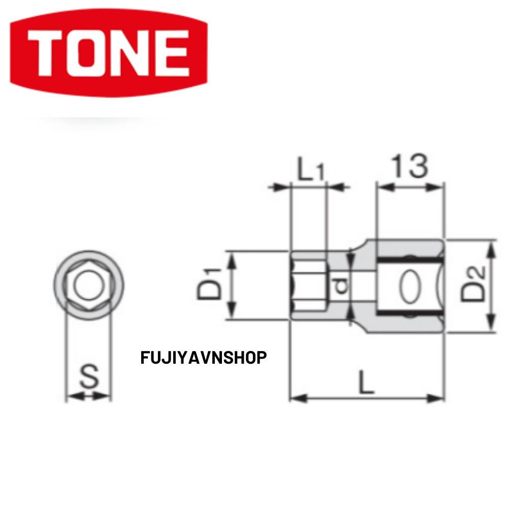 Đầu tuýp 6 cạnh ngắn Tone HP3S-12 ra đầu lục giác 12mm